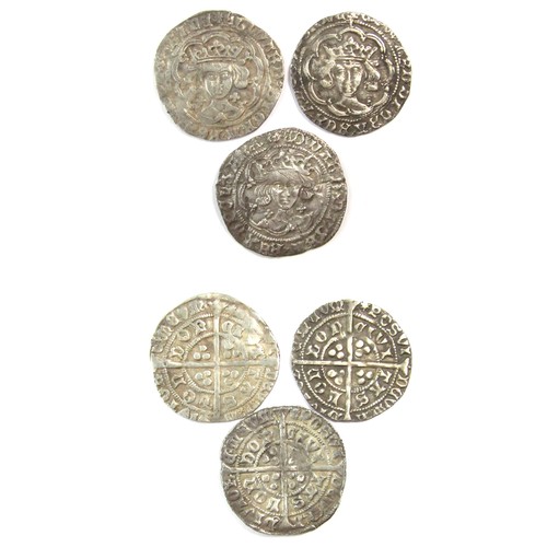 252 - Edward IV Groats (3). Light Coinage, 1464-1470. London mint. Crowned facing bust, +EDWARD DI GRA REX... 