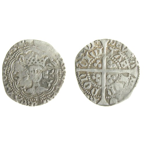 243 - Henry V Halfgroat, 1413-22. London mint. 1.89g. 21mm. Crowned facing bust, broken annulet to left of... 