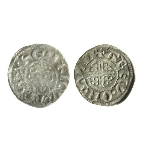 204 - John Penny. Circa 1199-1216 AD. London. Silver, 1.30g. 18.5 mm. Crowned facing bust with sceptre, +H... 