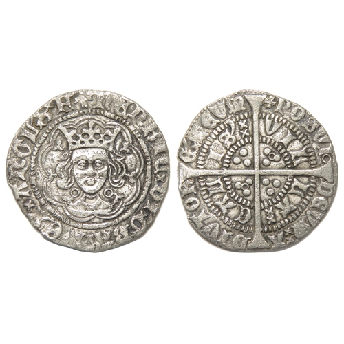 262 - Henry VI Halfgroat. Annulet Issue, 1422-30 AD. Calais. Silver, 21mm, 1.64g. Crowned facing bust, ann... 