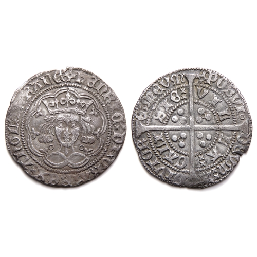 256 - Henry VI Groat. Annulet Issue, 1422-30 AD. Calais. Silver, 3.42g.  27mm. Crowned facing bust, annule... 