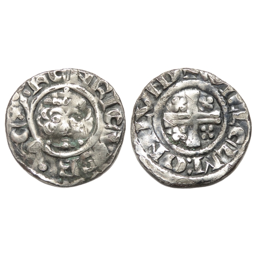 203 - Richard I penny. Circa 1189-99 AD. Silver, 19mm, 1.35g. Crowned facing bust with sceptre, +HENRICVS ... 