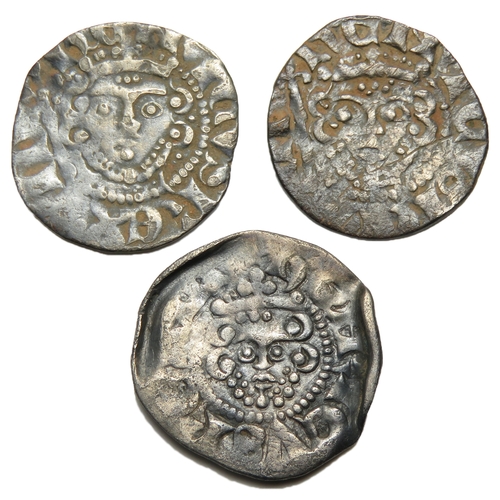 215 - Henry III long cross pennies. Largest 18mm, 1.29g. From the moneyers, Walter at Canterbury, Roger at... 