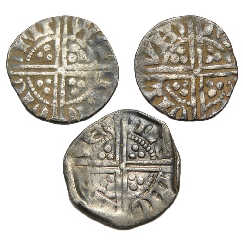 215 - Henry III long cross pennies. Largest 18mm, 1.29g. From the moneyers, Walter at Canterbury, Roger at... 