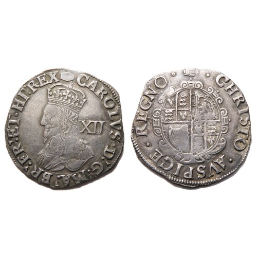 307 - Charles I Shilling. Tower mint under the King, 1636-8. Silver, 6.16g, 31mm. Crowned bust left, XII m... 