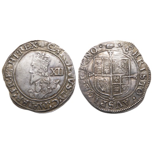 309 - Charles I Shilling. Tower mint under the King, 1636-8. Silver, 6.02g, 32mm. Crowned bust left, XII m... 