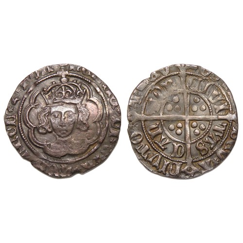 281 - Henry VII Halfgroat. Facing Bust Issue. Mint mark tun, 1495-8. Silver, 20mm, 1.41g. Crowned facing b... 