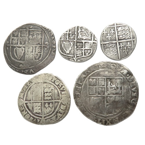 302 - Tudor/Stuart hammered silver coin group (5), largest 30mm. To include, 2 Charles I shillings, an Eli... 