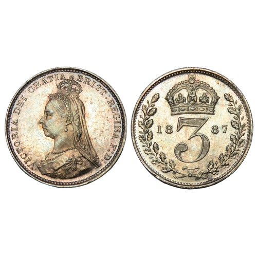 333 - Victoria 1887 Threepence. Jubilee bust left, VICTORIA DEI GRATIA BRITT REGINA F D. R. Crowned 3 with... 