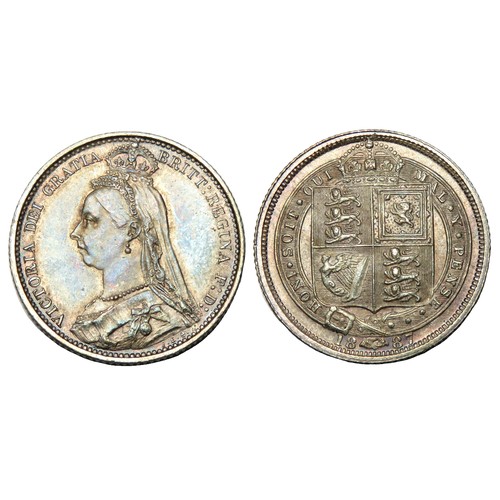 332 - Victoria 1887 Silver Sixpence. Jubilee bust left, VICTORIA DEI GRATIA BRITT REGINA F D. R. Crowned s... 