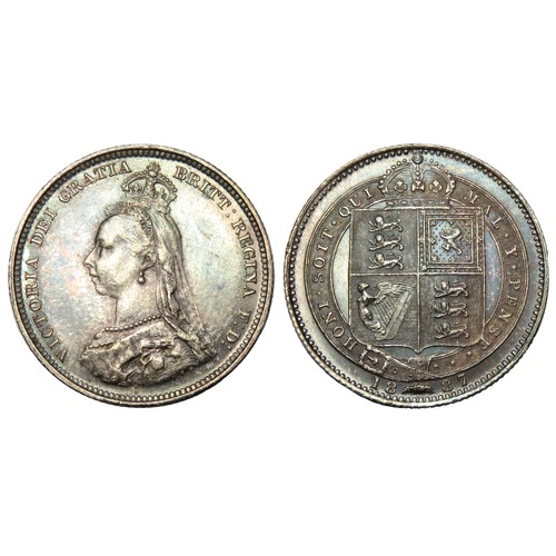 331 - Victoria 1887 Silver Shilling. Jubilee bust left, VICTORIA DEI GRATIA BRITT REGINA F D. R. Crowned s... 