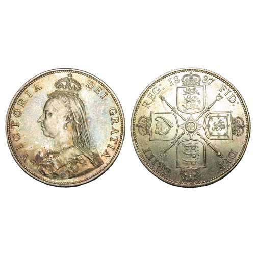 330 - Victoria 1887 Silver Florin. Jubilee bust left, VICTORIA DEI GRATIA. R. Crowned cruciform shield, sc... 