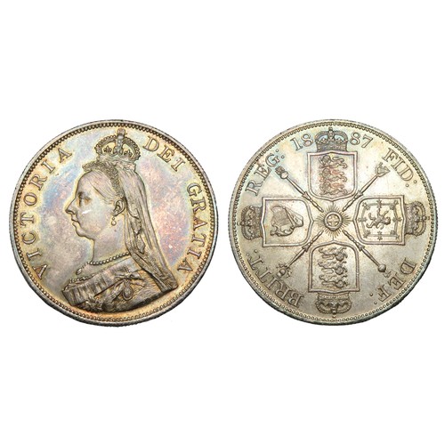 328 - Victoria 1887 Silver Double-Florin. Jubilee bust left, VICTORIA DEI GRATIA. R. Crowned crucirom shie... 