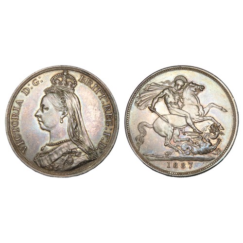 327 - Victoria 1887 Silver Crown. Jubilee bust left, VICTORIA D G BRITT REG F D. R. St George and dragon, ... 