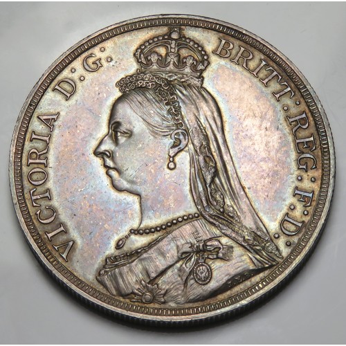 327 - Victoria 1887 Silver Crown. Jubilee bust left, VICTORIA D G BRITT REG F D. R. St George and dragon, ... 