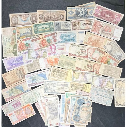 340 - Collection of Old World Bank Notes (90). Used old currency from many countries including, Germany, A... 