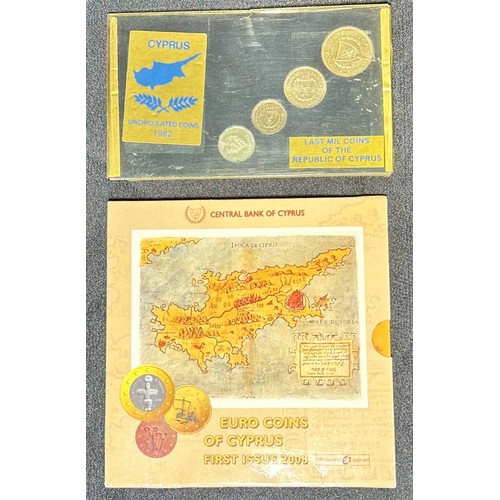 345 - Cyprus Uncirculated coin sets (2). The last Mil coins of the Republic of Cyprus 1981 and the First I... 