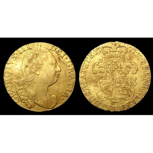 319 - George III Guinea. 1760-1820. Gold, 25mm, 8.3g. Laureate bust right, GEORGIVS III DEI GRATIA. R. Cro... 