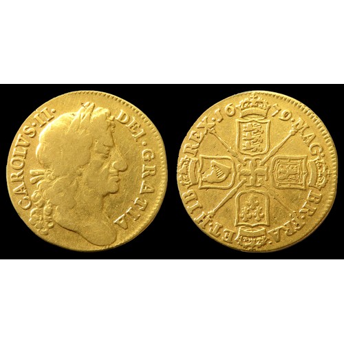 316 - Charles II Gold Guinea, 1779. 7.69g. 22.5mm. Laureate bust right, CAROLVS II DEI GRATIA. R. Crowned ... 