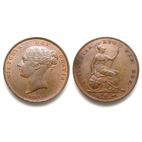 326 - Victoria 1854 Copper Penny. Young head left, VICTORIA DEI GRATIA, date below. R. Britannia seated ri... 