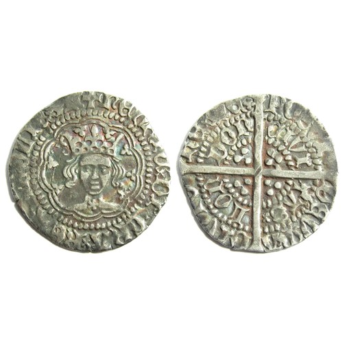 246 - Henry V Halfgroat, 1413-22. London mint. 1.83g. 21mm. Crowned facing bust, Mullet in centre of breas... 