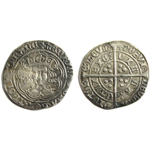 258 - Henry VI Groat, Annulet Issue, 1422-27. Calais mint. 3.93g. 26.69mm. Crowned facing bust, annulets a... 