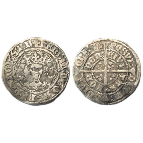 260 - Henry VI Halfgroat Annulet Issue, 1422-27. London mint. 1.81g. 22.32mm. Crowned facing bust, +HENRIC... 