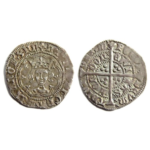 263 - Henry VI Halfgroat Annulet Issue, 1422-30. London mint. 1.80g. 22.69mm. Crowned facing bust, +HENRIC... 