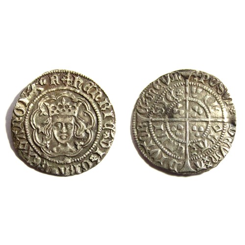 266 - Henry VI Halfgroat Rosette-Mascle Issue, 1430-31. Calais mint. 1.73g. 21.902mm. Crowned facing bust,... 