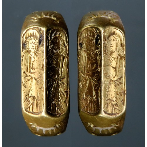 59 - Medieval Iconographic Gold Finger Ring, c. 15th century CE.The ring is finely worked with exceptiona... 