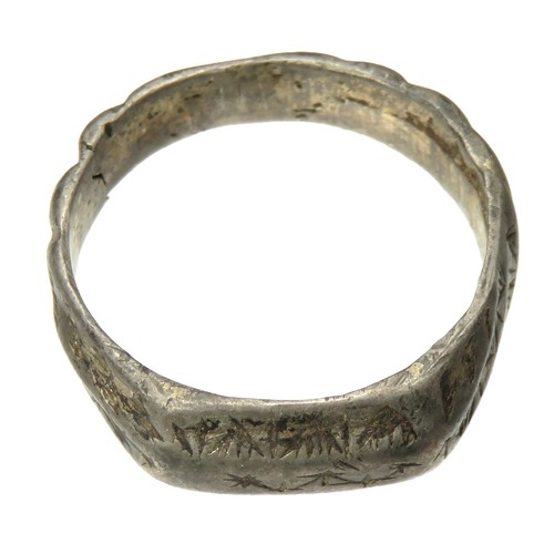 63 - Medieval silver-gilt iconographic style ring c. 15th century. Originally found in Suffolk, acquired ... 