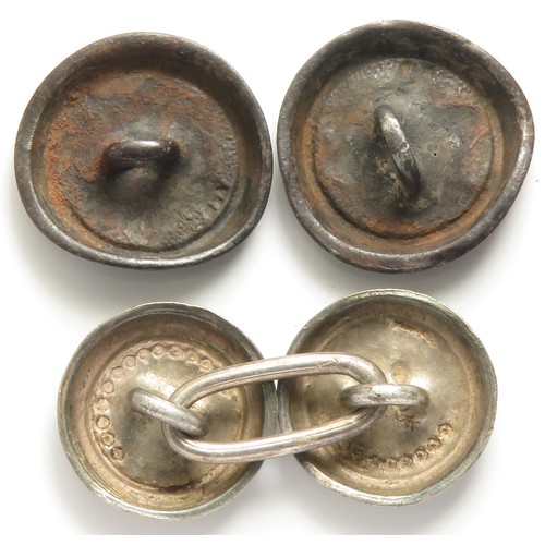 66 - 17th century silver buttons. Two 17th century buttons and a 19th century silver cufflink. 16mm diame... 