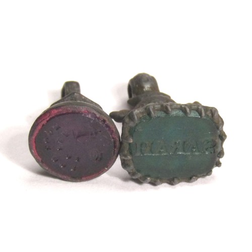 71 - 19th Century Fob Seals (2). 22-23mm. One has a shaft and handle in the form of a thistle and a green... 