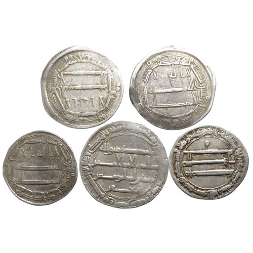 86 - Islamic Dirham Group (5). AH 189. Largest 25mm, 2.91g. Abbasid Caliphate. Al-Rashid, Madinat Al-Sala... 