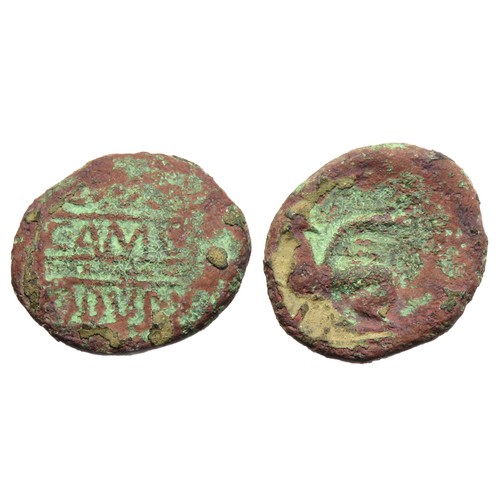 114 - Cunobelinus Camuloduno Bronze Unit. AD 8-41. Copper-alloy, 17mm, 2.98g. CAMVL ODVNO in two panels. R... 