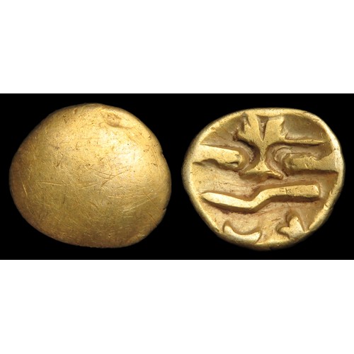 100 - Morini Uniface Tree Quarter Stater. Circa 1st century BCE. Gold, 1.2g. 12mm. Blank obverse. R. Tree-... 