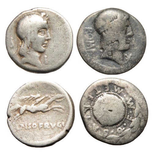 117 - Republican Denarii (2). Circa 1st century BC. Silver, 3.34 & 3.82g. L. Calpurnius Piso L.f. L.n.... 