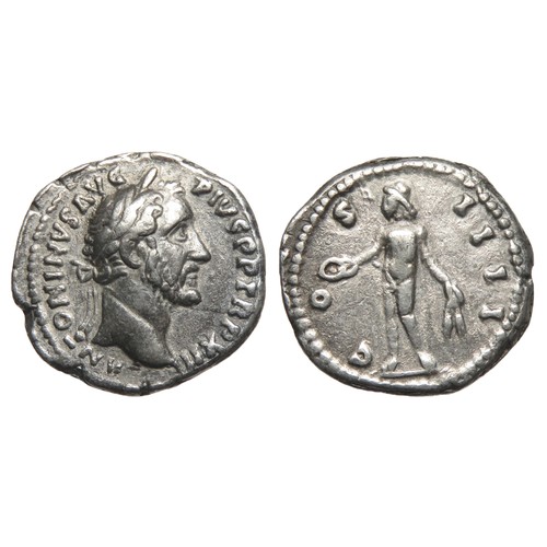 127 - Antoninus Pius Denarius. Rome, 150-1 AD. Silver, 3.25g. 18.5 mm. Laureate bust right, ANTONINVS AVG ... 