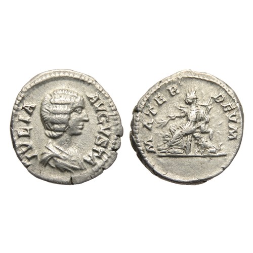 131 - Julia Domna Denarius. Rome, 198 AD. Silver, 3.60g. 19 mm. Draped bust right, IVLIA AVGVSTA. R. MATER... 