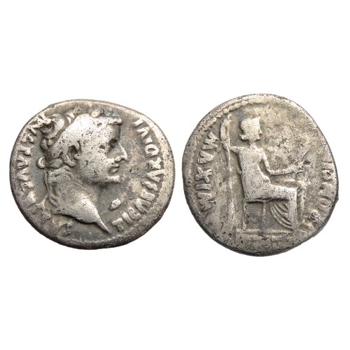 118 - Tiberius Denarius Tribute Penny. Ludunum, after AD 16. Silver, 3.60g. 19mm. Laureate head right, TI ... 