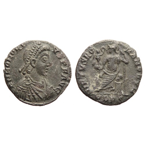 145 - Honorius Siliqua. Milan, 397-402 AD. Silver, 16mm, 1.57g. Diademed and draped bust right, D N HONORI... 