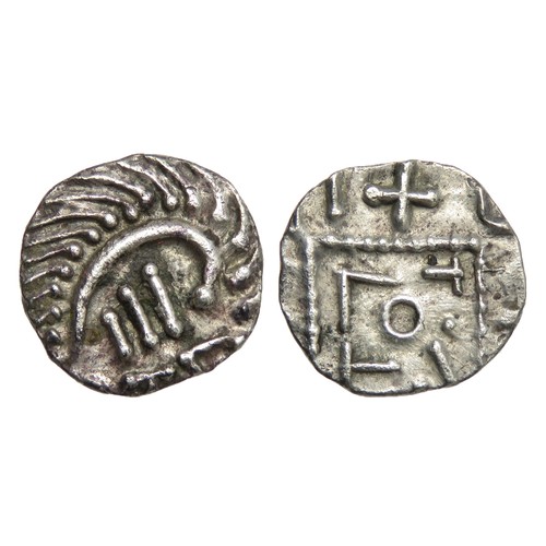 156 - Anglo-Saxon Sceattas. Continental issues, Circa 695-740 AD. Series E. Silver, 12mm, 1.12g. Degenerat... 