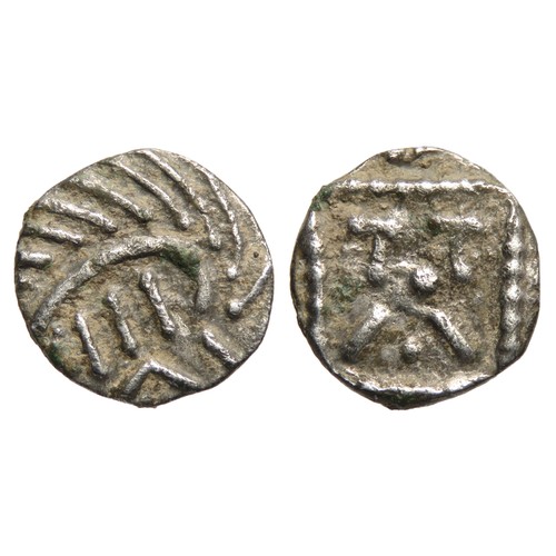 157 - Anglo-Saxon Sceattas. Continental issues, Circa 695-740 AD. Series E. Silver, 1.06g. 12mm. Degenerat... 