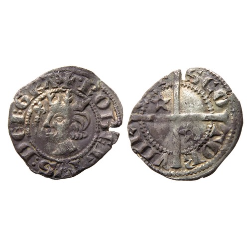 257 - Scotland, Robert the Bruce Halfpenny. 1306-1329 AD. Silver, 14mm, 0.61g. Crowned bust left with scep... 