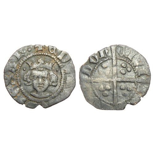 220 - Edward III Halfpenny. Florin Coinage, 1344-51 AD. London. Silver, 14mm, 0.52g. Crowned facing bust, ... 