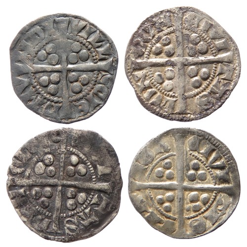 221 - English Hammered Silver Pennies (4). Circa 13th-14th century AD. Coins from the reigns of Edward I a... 