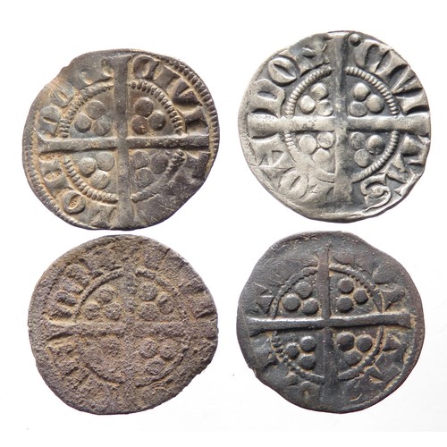 222 - English Hammered Silver Penny Group (4). Circa 13th century AD. All Edward I pennies from the London... 