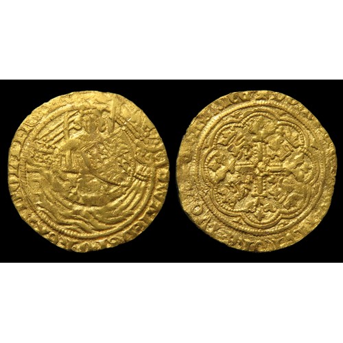 209 - Edward III Half Noble. Fourth Coinage, 1351-77 AD. Gold, 26mm, 3.79g. King standing facing on ship h... 