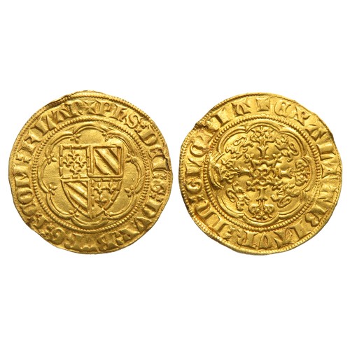 241 - Philip the Bold Vlaanderen-Groot (Quarter Noble). 1384-1404 AD. Gold, 1.90g. 20.3 mm. Sield of Burge... 