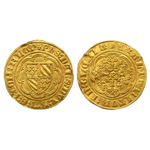 241 - Philip the Bold Vlaanderen-Groot (Quarter Noble). 1384-1404 AD. Gold, 1.90g. 20.3 mm. Sield of Burge... 